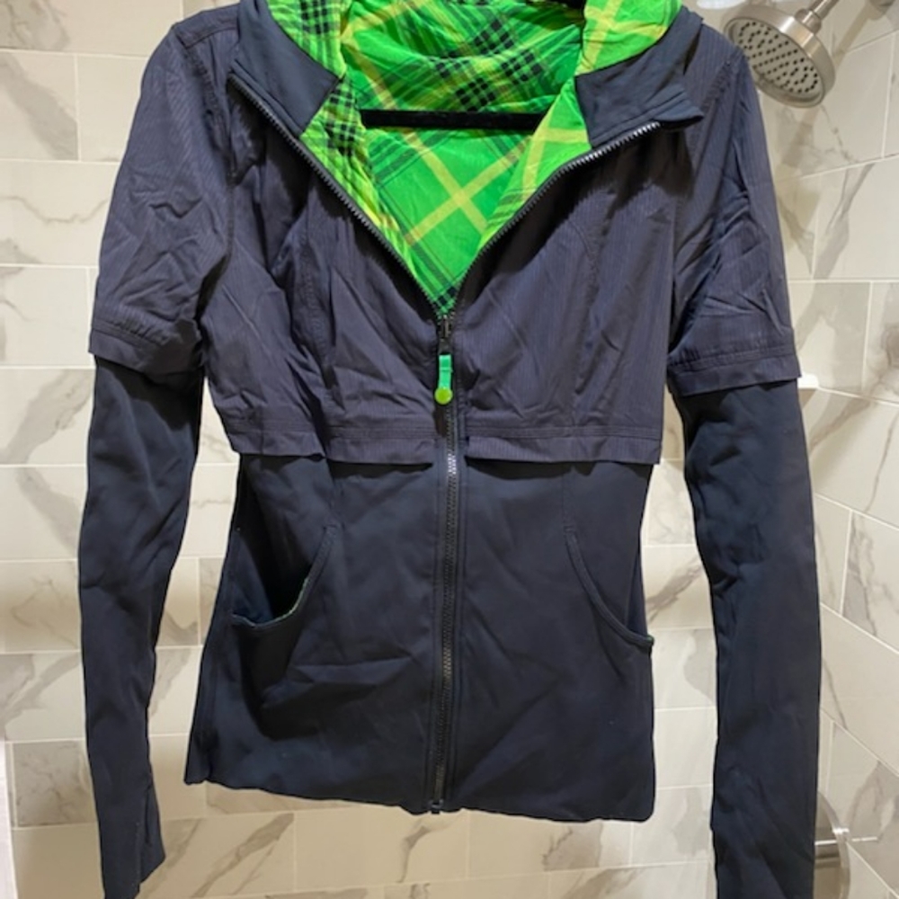 lululemon athletica Navy Jacket with Green Plaid Lining